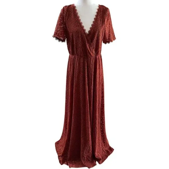 Baltic Born Brown and Orange Wrap Maxi Dress with Ruffled V-Neck - Picture 2 of 15